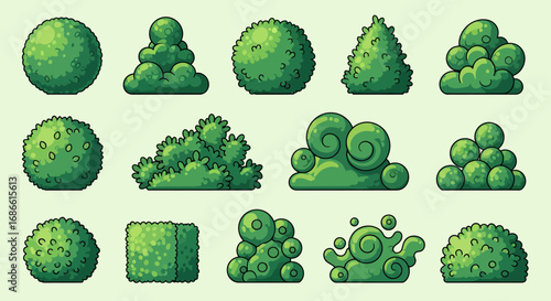 Vector Pattern of Stylized Green Bushes and Shrubs in Organic Modern Style for Nature Design