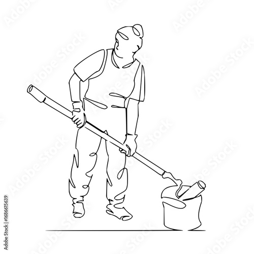 Dedicated painter skillfully applies paint with roller from bucket, a modern artistic representation of craftsmanship