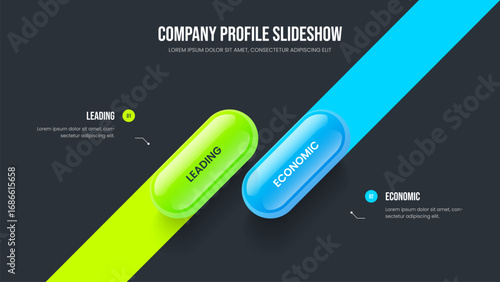 Professional Visualization Slideshow Template Vector Illustration. Digital Innovation 2 Element Diagram Presentation Design. Modern Solution Two Step Infographic Frame Layout.