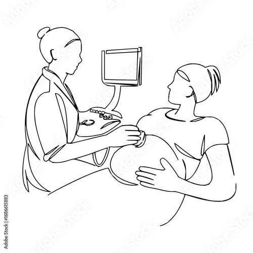 Doctor performs ultrasound on pregnant woman, capturing precious moments of new life developing within