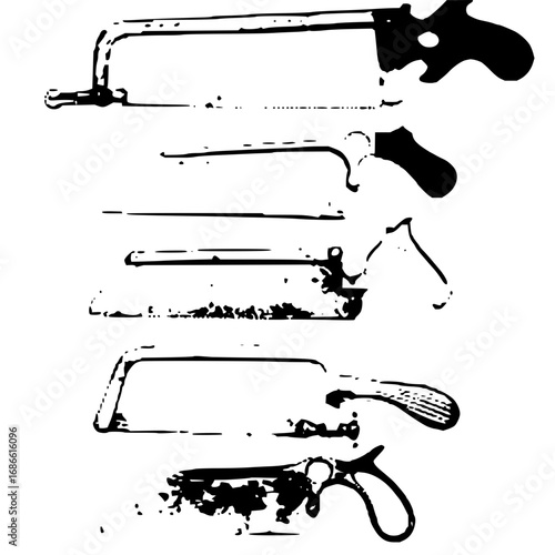 Collection of vintage hand saws and tools, perfect for design projects needing classic industrial elements