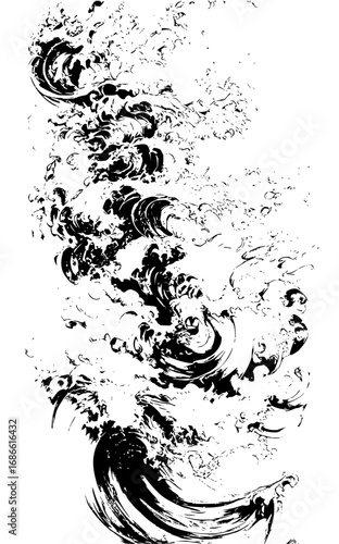 Dynamic abstract black ink waves crashing with powerful motion and artistic flair