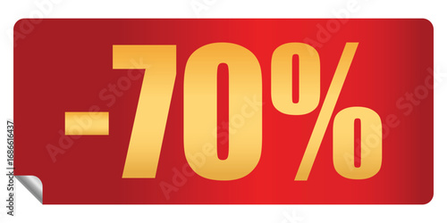 Red discount sticker 70 percent off price reduction isolated on white background. Design element, emblem, badge, sticker for promotion. Buy now