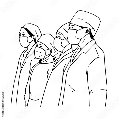 Dedicated medical team in masks united in purpose, serving with courage and professionalism.