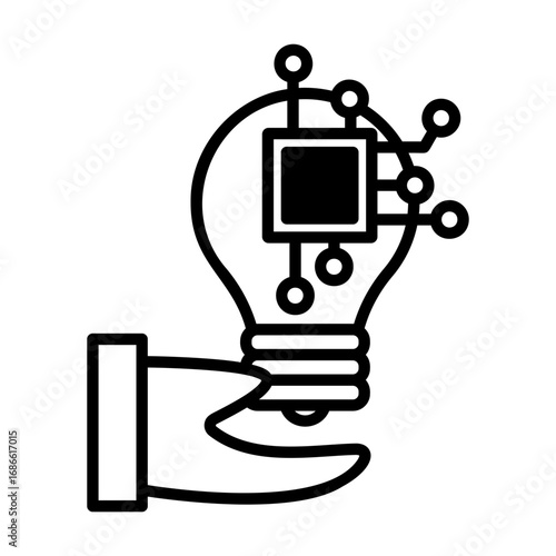 This icon shows how AI can help you inspire. There is a light bulb and a semiconductor on the hand.