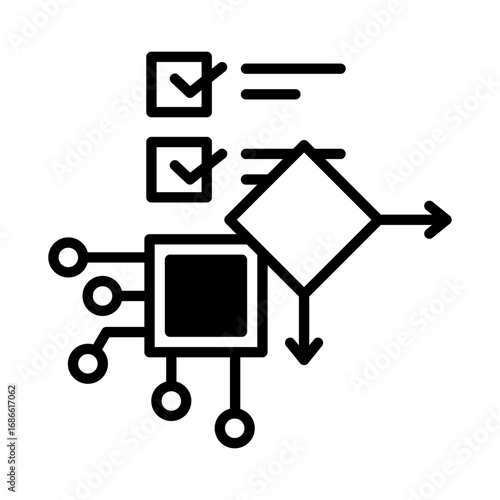 An icon showing how AI makes decisions depending on conditions. Branching blocks are diamond-shaped.
