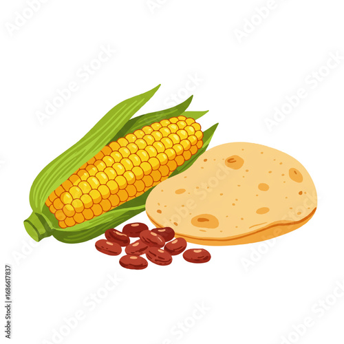 Fresh Corn Beans and Tortilla Ingredients.