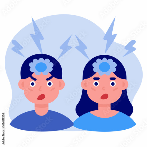 Cartoon characters with lightning bolts symbolizing stress and frustration  