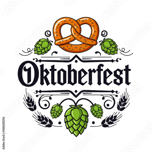 Oktoberfest Celebration Bavarian Pretzel Hop Design.