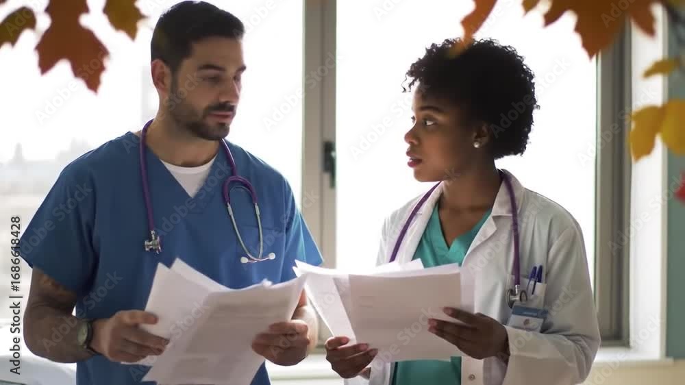 Two Doctors Discussing Patient Files, Healthcare Collaboration, Medical ...