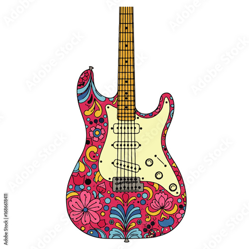 Psychedelic Floral Electric Guitar Art.