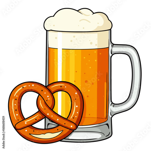 Refreshing Beer Mug with Salty Pretzel Snack.