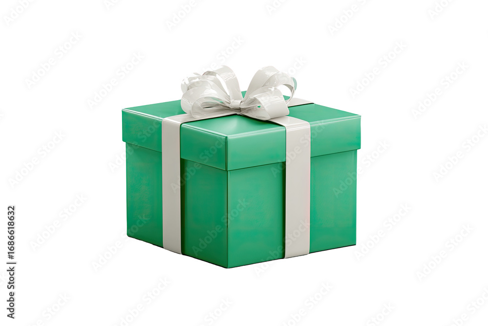 Obraz premium Teal gift box with white ribbon. 3D rendering of a present