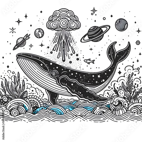 vector illustration of a whale in the sea