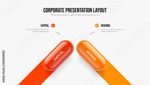 Service Introduction 2 Element Infographic Slideshow Layout. Project Analysis Two Step Diagram Slide Design. Business Strategy Frame Template Vector Illustration.