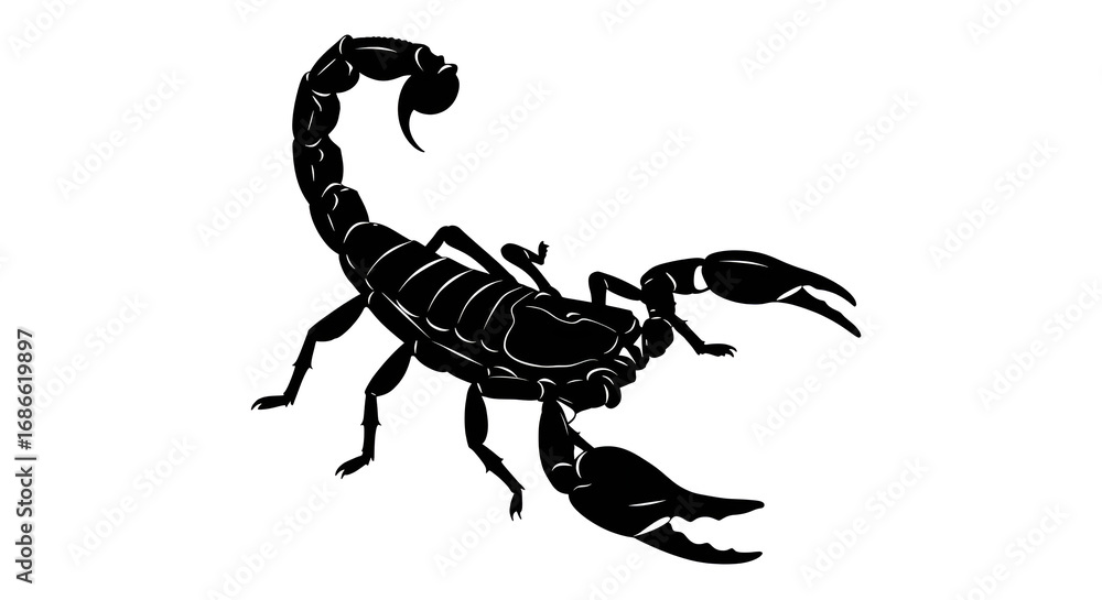 Fototapeta premium Black scorpion silhouette illustration with sharp details, perfect for design, logo, or Scorpio zodiac symbol