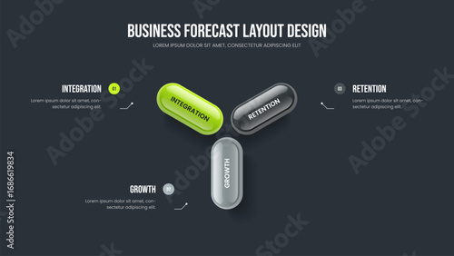 Business Planning Three Option Diagram Presentation Design. Enterprise Strategy 3 Step Infographic Slide Template. Sales Visualization Frame Layout Vector Illustration.