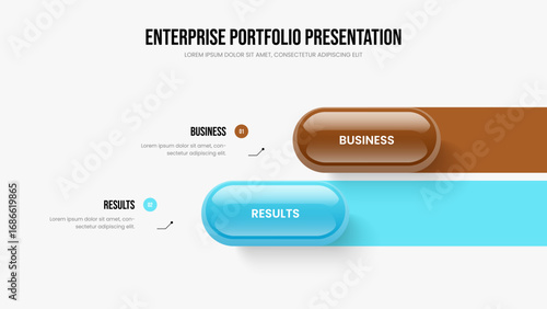 Professional Launch 2 Step Infographic Slide Layout. Sales Performance Presentation Template Vector Illustration. Consulting Introduction Two Element Diagram Slideshow Design.
