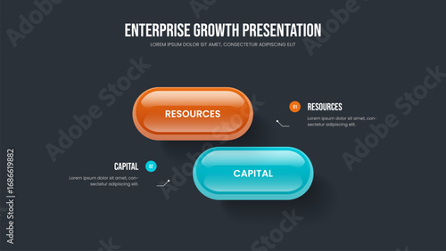 Consulting Launch Presentation Layout Vector Illustration. Service Forecast Two Option Infographic Slide Template. Project Plan 2 Element Diagram Frame Design.