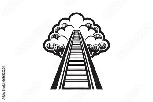 Ladder Ascending into Clouds on White Background