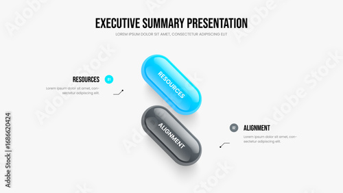 Modern Plan Slide Design Vector Illustration. Product Launch 2 Option Infographic Slideshow Layout. Consulting Portfolio Two Step Diagram Frame Template.