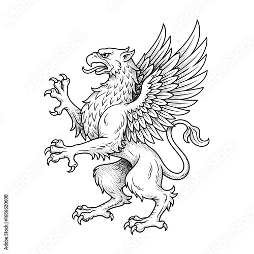 Symmetrical heraldic griffin tattoo for a formal crest.