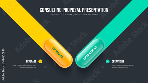 Enterprise Performance Frame Template Vector Illustration. Market Report 2 Option Diagram Slideshow Layout. Modern Briefing Two Step Infographic Presentation Design.