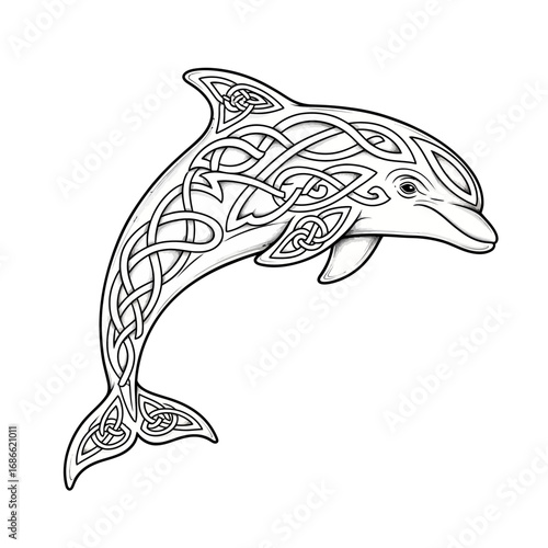 Celtic knotwork dolphin tattoo with intricate intertwined patterns.