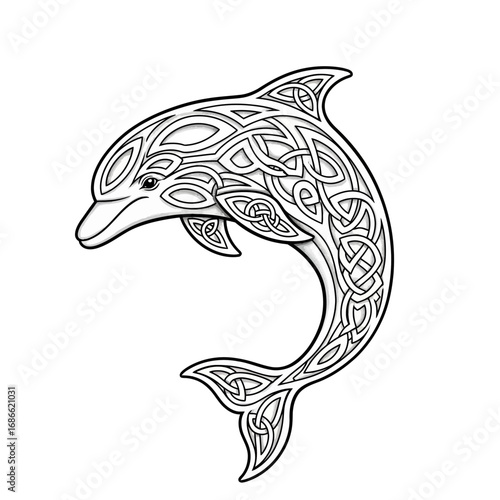 Celtic knotwork dolphin tattoo with intricate intertwined patterns.