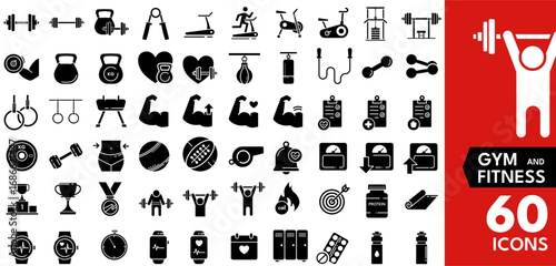 Gym and fitness icons set