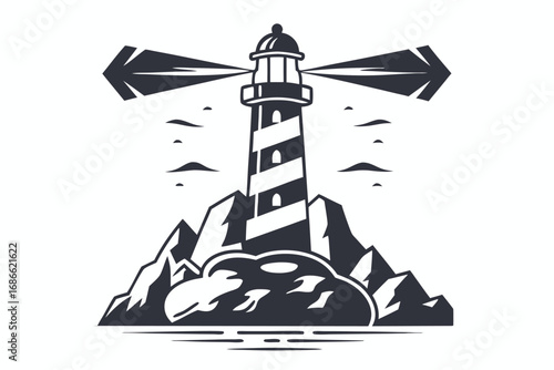 Lighthouse Tower Silhouette on Coastal Cliff with Stylish Text Element