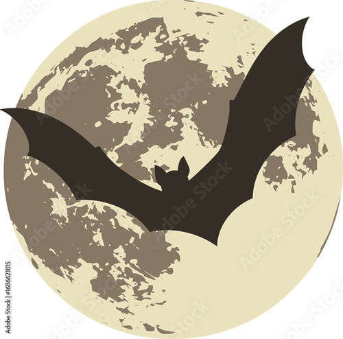 Flying bat silhouette under moonlight in Halloween vector illustration
