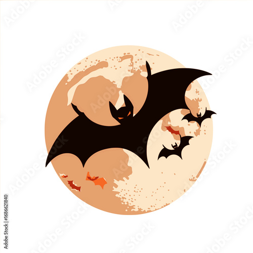 Flying bat silhouette under moonlight in Halloween vector illustration