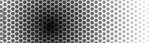Abstract hexagon honeycomb horizontal background gradient depth effect for tech, AI, blockchain, business innovation, science, biology, corporate presentation or web interface. Vector illustration