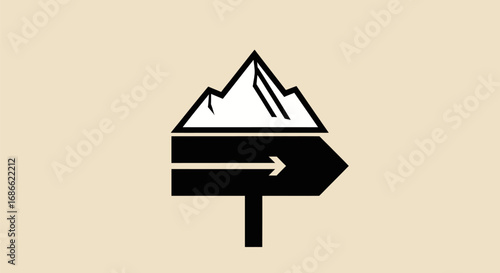 Mountain summit on directional signpost indicating adventure path forward.