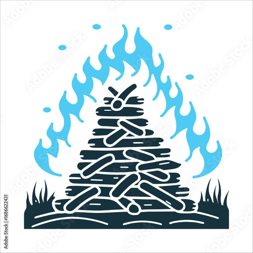 Beltane Bonfire Graphic Illustration stunning Beltane Fire A stacked pyre with embers swirling upward