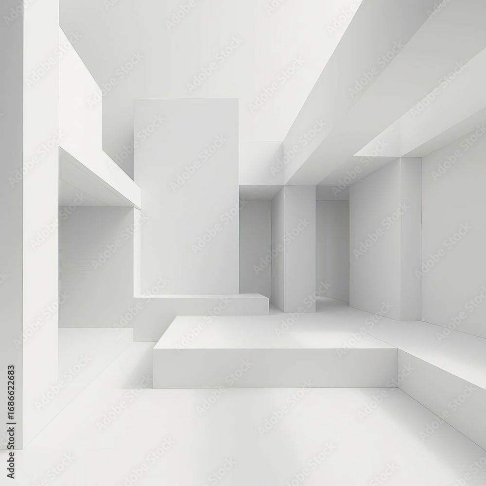 Fototapeta premium Abstract White Geometric Architecture Modern Clean Lines 3D Render Minimalist Space Background
