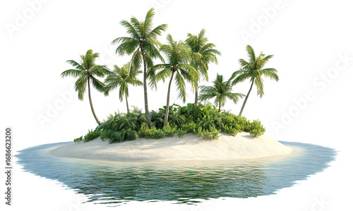 Tropical island with palm trees and white sand, isolated on transparent cutout background