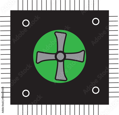 Computer Heat Sink Fan Vector Illustration for Cooling System, Hardware and Electronic Devices
