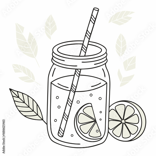 Refreshing lemonade in a mason jar with straw and citrus slices