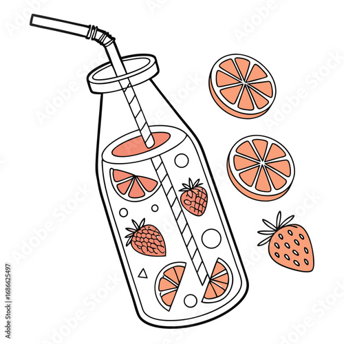 Refreshing fruit infused drink with strawberries and oranges