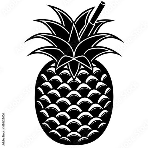 Stylized black and white pineapple with a straw