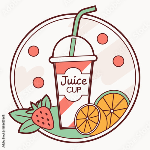 Fresh juice cup with strawberry and orange slices