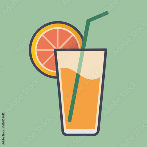 Refreshing orange juice with citrus garnish and straw
