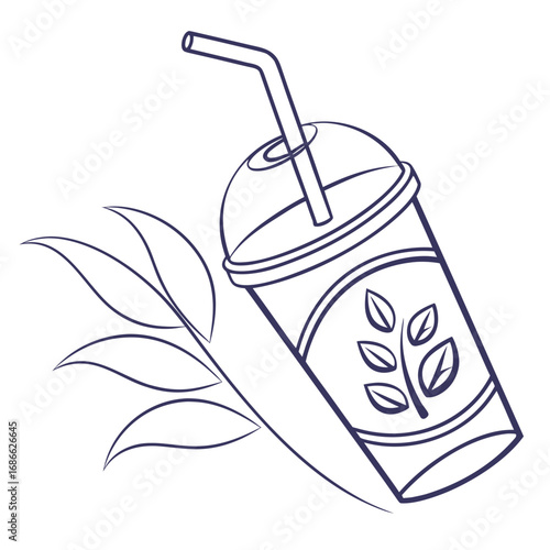 Stylized illustration of a refreshing iced tea drink with tea leaves