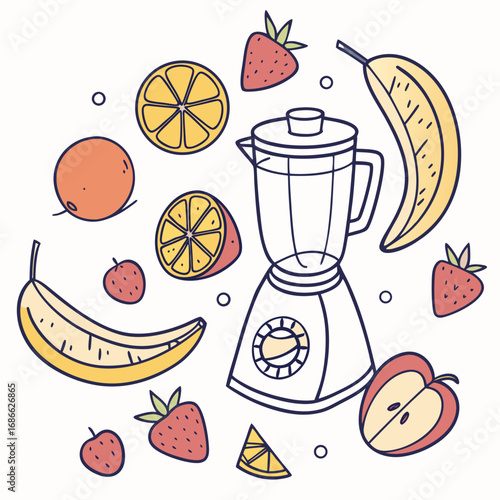 Blender and fresh fruits for smoothies and juices