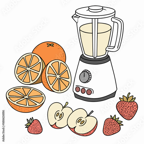 Blender with fresh fruits for juicing and smoothies