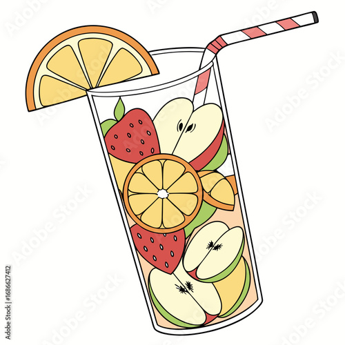 Refreshing fruit infused drink with straw and orange slice