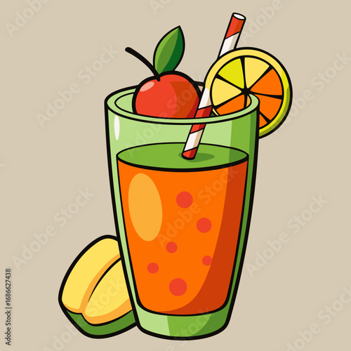 Refreshing fruit juice drink with apple and orange slice