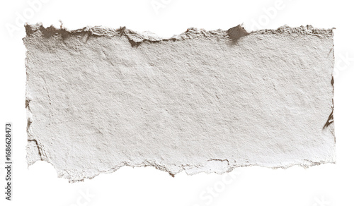 A torn piece of off-white paper, with ragged edges